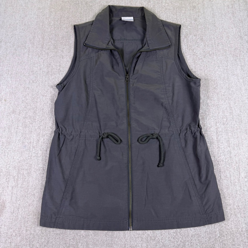Columbia Utility Vest Women Size M Gray Drawstring Waist Full Zip Lightweight